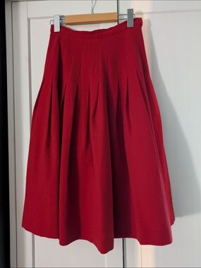 Vintage Red Wool Pleated Women's Skirt Size S